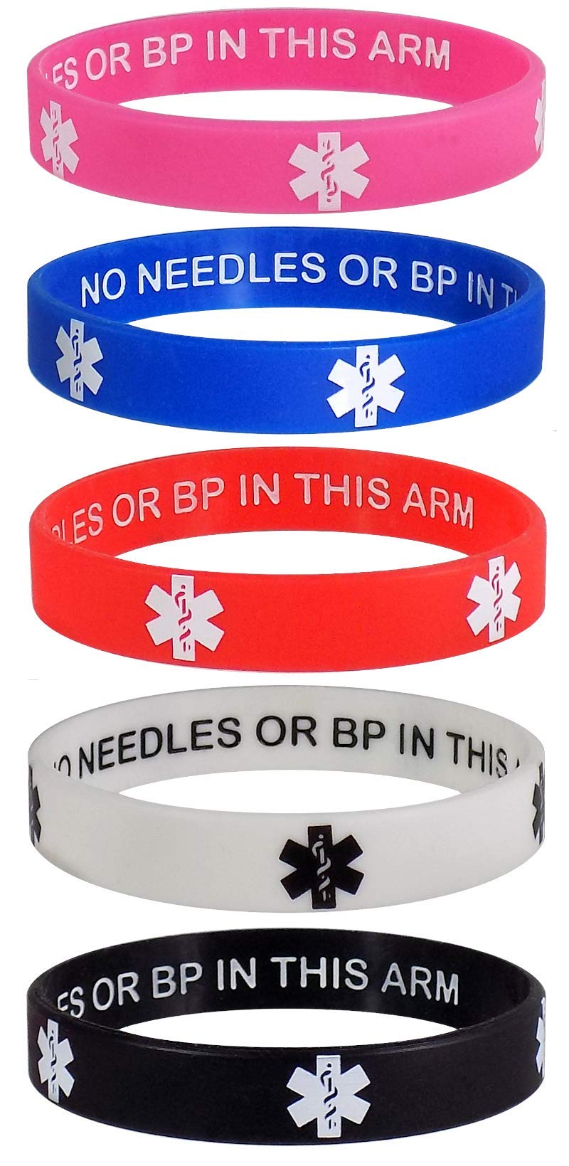 Max Petals Lymphedema Alert NO NEEDLES OR BP IN THIS ARM Medical Alert ID Privacy Enhanced Wristbands 5 Pack
