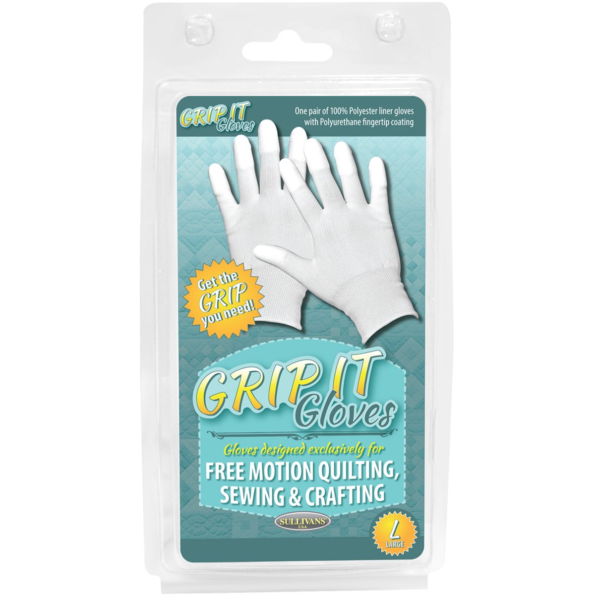 Sullivans Grip Gloves for Free Motion Quilting Large, Acrylic, Multicoloured, L (Pack of 2)