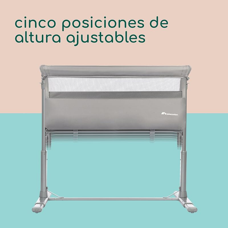 Zina Colecho Bebé y Cuna Independiente Desde el Nacimiento hasta los 6 Meses (de 0 a 9 kg), Cuna Bebé Plegable, 5 Posiciones de Altura Ajustables, Colchón Reclinable, Mineral Grey