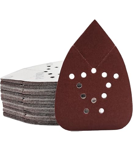 QYQRQF 240-Grit Mouse Detail Sander Sandpaper – 5-Hole Hook & Loop Pads, 140mm Size, 50-Pack For Palm Detail Sanders