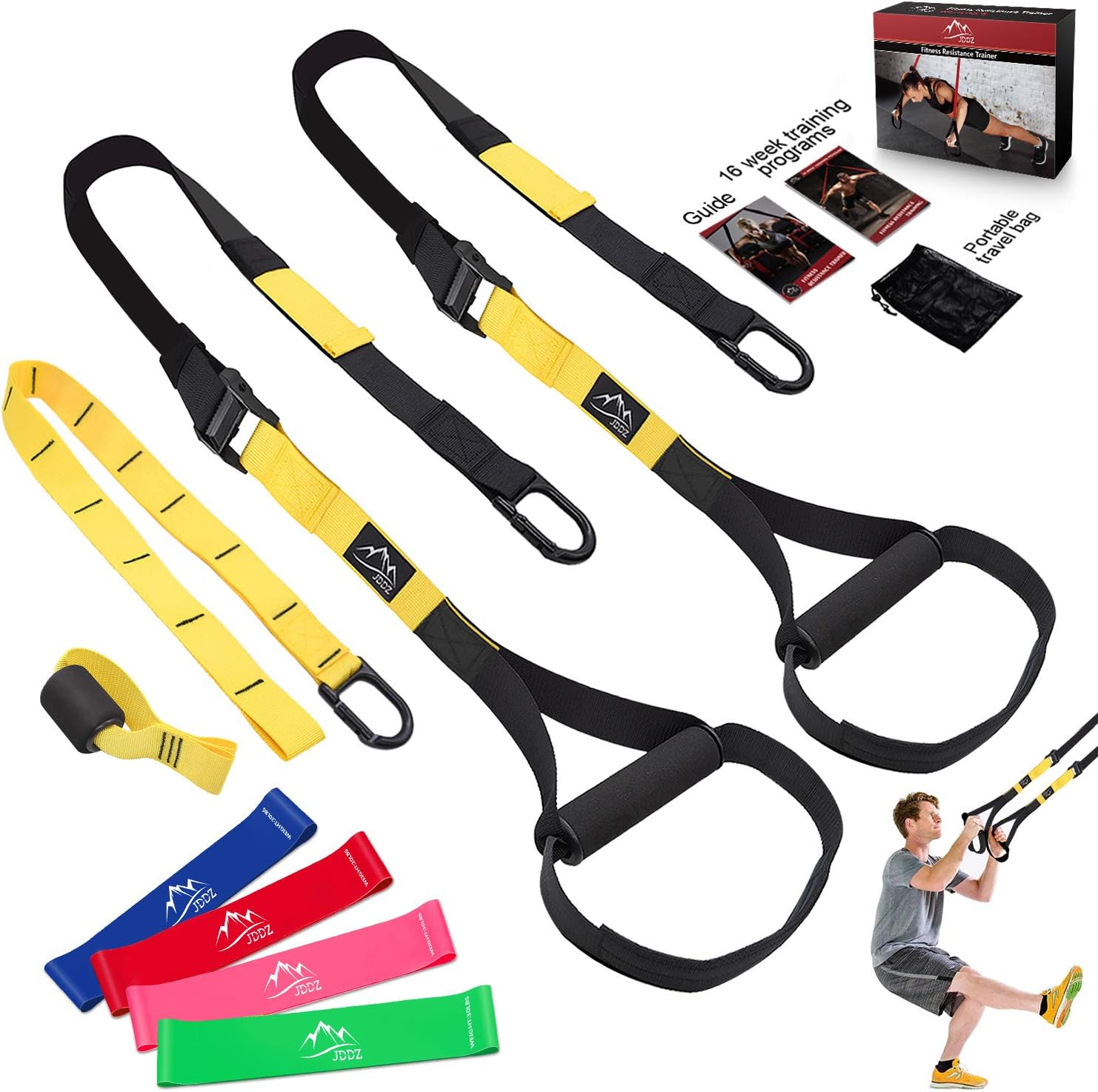 ONTOTL Bodyweight Resistance Training Straps, Complete Workout Straps Fitness Trainer kit Included Door Anchor, Extension Strap, 16 Week Program, Fitness Guide, 4 Exercise Loop Bands