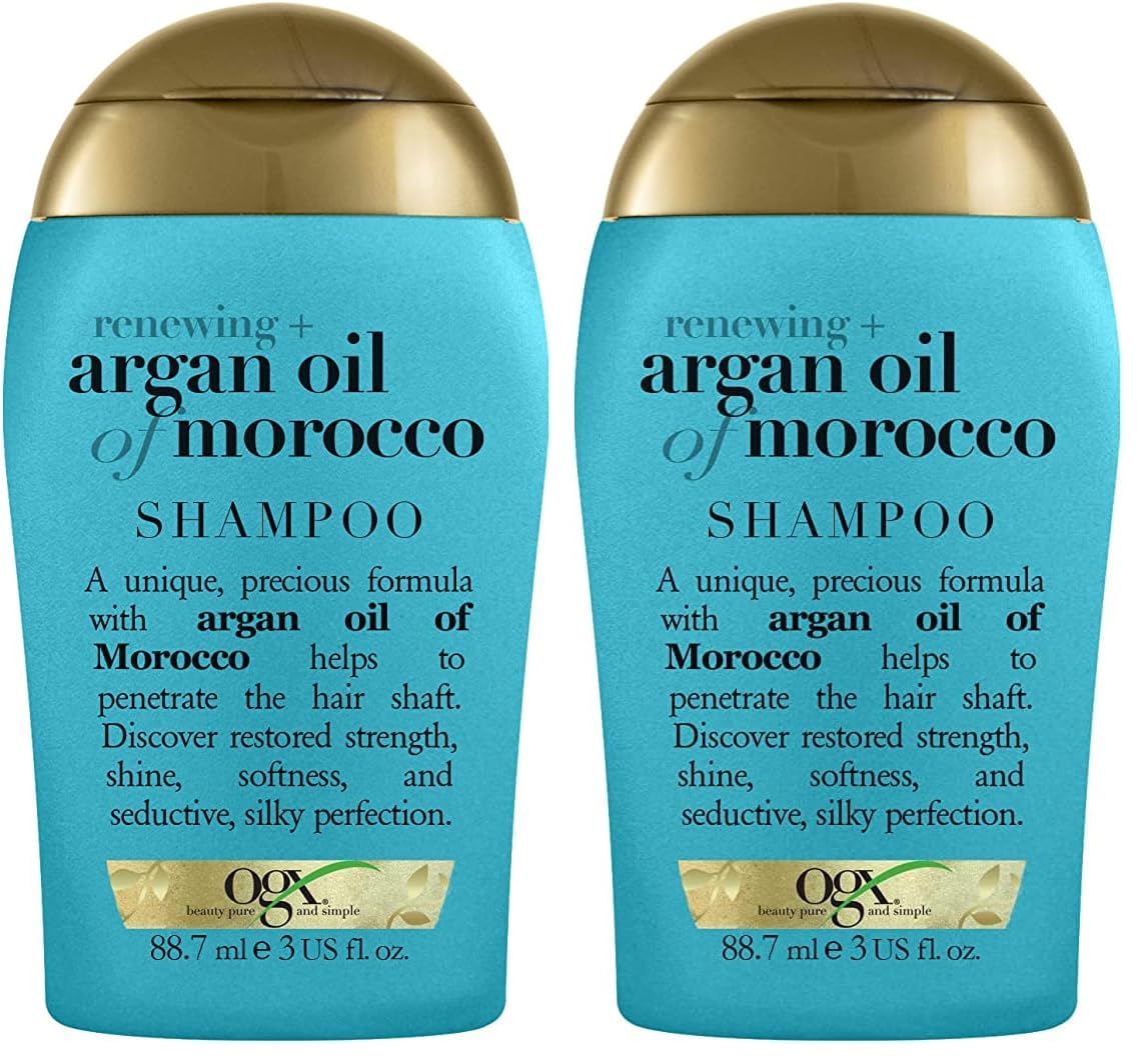 OGX Renewing with Argan Oil of Morocco Repairing Shampoo, Travel Size, Repairs and Revives Hair, Restores Strength and Shine, for All Hair Types, Sulfate Free, 88.7ml x 2, Pack of 2