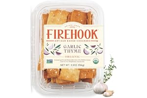 Firehook Garlic Thyme Crackers – Artisan Baked, Craveably Crunchy, Baked with Mediterranean Garlic & Thyme – Organic, Non-GMO, Kosher – 5.5 oz Box
