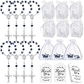 Yinkin 200 Pcs Baptism Rosary Favors Sets Include 50 Mini Small Rosary for Favors with Crucifix 50 Baptism Favor Boxes 50 Organza Bags 50 Thank You Tags for Christening Party Favors Weddings Gift