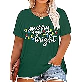 Christmas Plus Size Shirt Women Merry and Bright Tops Holiday Shirt Women Oversized Xmas Tee Fall Tops