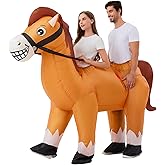 Resiwai Couple Inflatable Horse Costume for Adult 2 People Halloween Blow Up Costumes Funny Cowboy Ride on Horse Suit for Men Women Cosplay