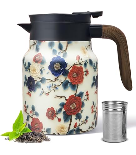 Théière Isotherme Vintage Florale - Infuseur Intégré Acier Inox 800ml Ou 1000ml