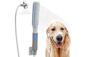 SHANDUS Dog Shower Attachment, Dog Washing Hose Attachment with Metal T-Diverter, Dog Bathing Supplies with 3 Spray Modes & One-Button ON/OFF Indoor and Outdoor Sprayer 8-Foot Hose