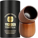Wooden Whiskey Glass Gifts For Men - Charred Wood Bourbon Whiskey Glasses,Charred Old Fashioned Glass, Bourbon Gift for Dad or Boyfriend on Father's Day, Birthday, Christmas, Thanksgiving (2 Pack)