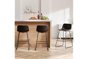 HeuGah Bar Stools Set of 3, 26 Inch Counter Height Barstools with Back Black Modern Faux Leather Bar Height Stools for Kitchen Island Counter Chairs with Metal Legs