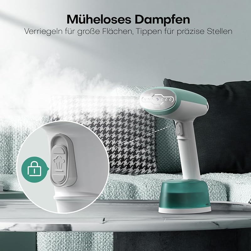 Steamer Dampfglätter 1500W 365ml Wassertank Faltenentferner Tragbar, Grün
