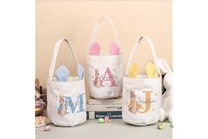 Personalized Easter Basket for Boys & Girls, Cute Bunny Custom Easter Basket for Girls with Initial & Name, Kid's Easter Gift