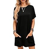 Dokotoo Women's Casual Short Sleeve T-Shirt Dress Loose Fit Shift Tunic with Pockets