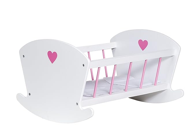 Glow2B Germany GmbH 1000522 Puppen Wiege aus Holz inklusiv Matratze, Bettdecke und Kissen