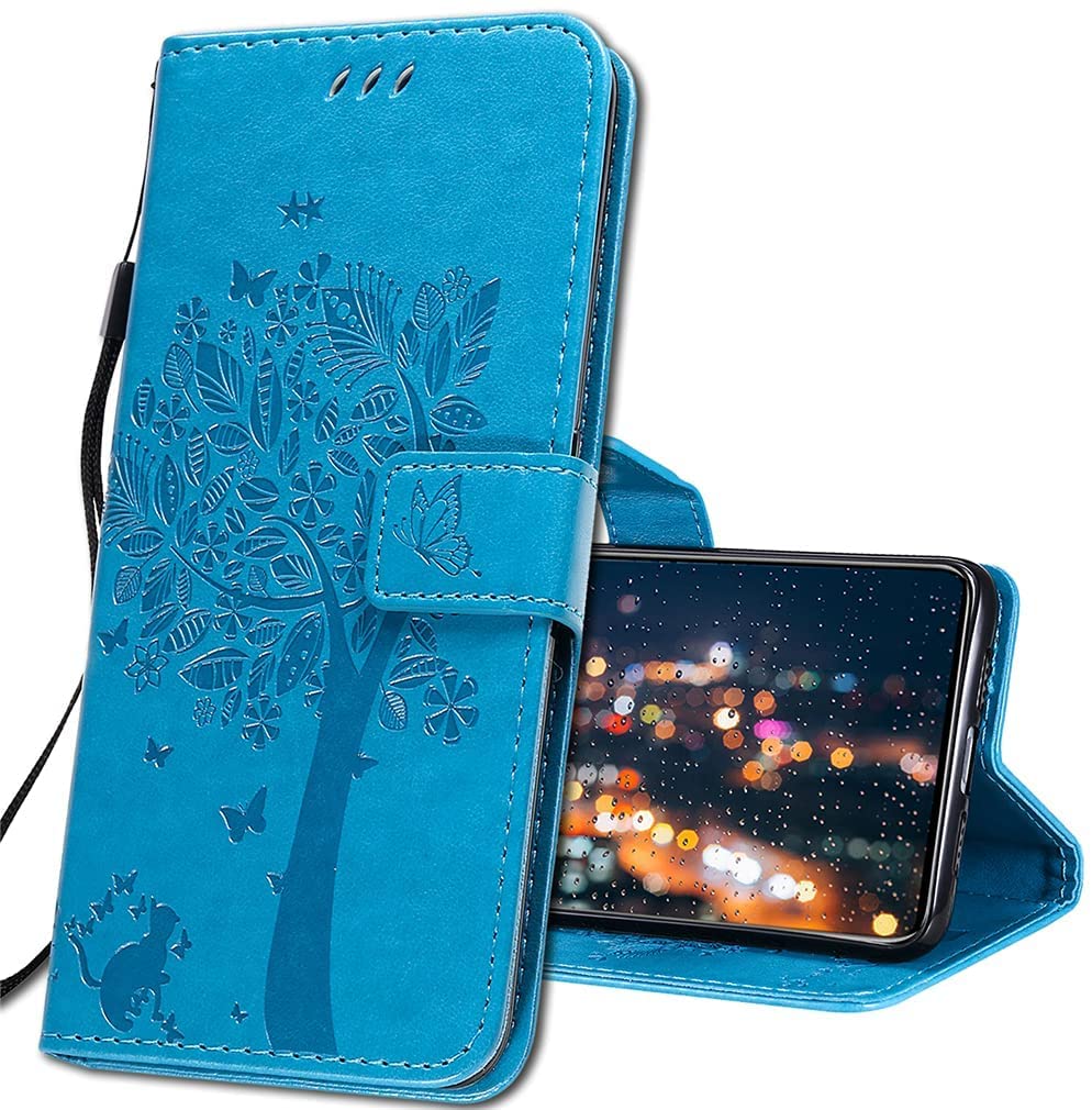 IMIRST OPPO A72 Phone Case - Premium Leather Case For OPPO A52, Flip Wallet Protective Case Cover for OPPO A52 / A72 / A92. KT1 Wish Tree Blue