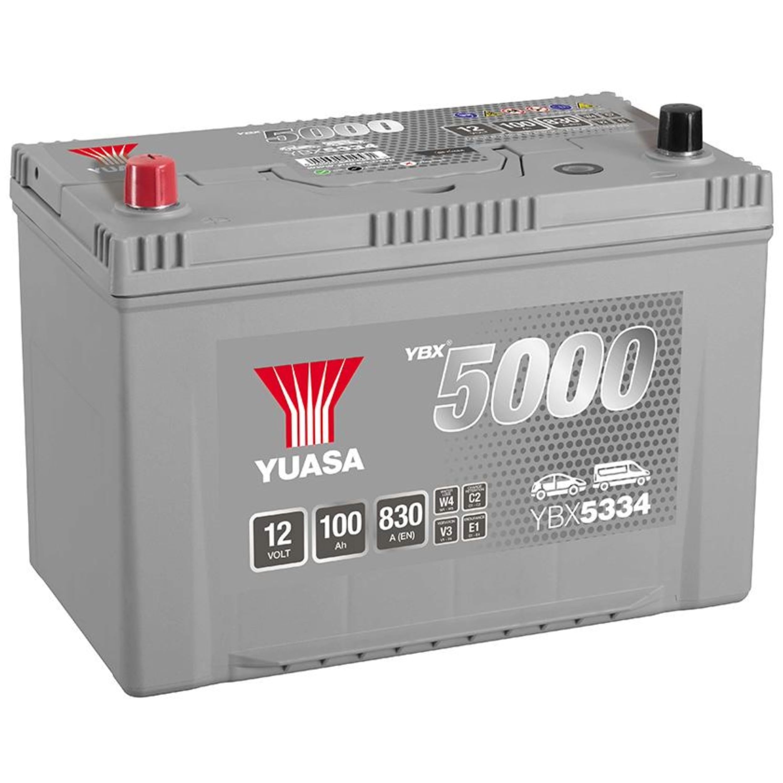 Yuasa YBX5334 12V 100Ah 830CCA Silver Sealed Maintenance Free High Performance Car Battery