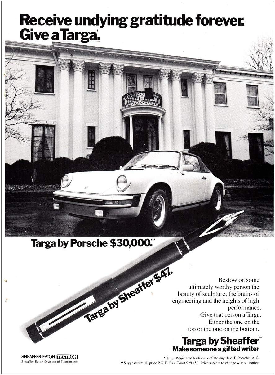 RelicPaper 1980 Sheaffer Targa: Porsche, Undying Gratitude Forever, Sheaffer Pen Company Print Ad