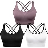 WOYYHO Cross Back Sports Bra for Women Padded Strappy Yoga Bra Medium Support Workout Bra for Athletic Gym Fitness 3 Pack