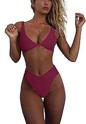 geluboao Wine Red Two Piece Bathing Suit for Women
