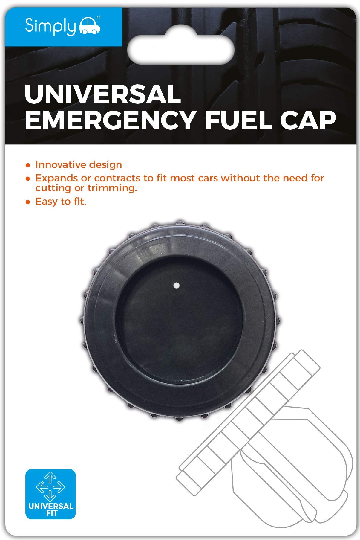 Simply EFC01 Emergency Fuel Cap Universal Flexible Material for All Cars & Vans, Screw Head Easy to Fit Petrol Diesel Simple Push and Pull Action Reusable