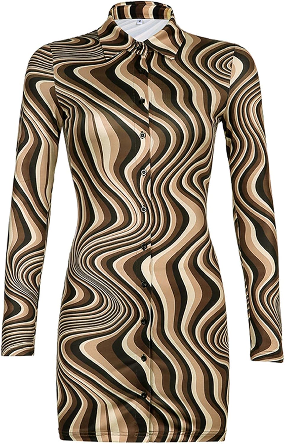 Women Y2K Long Sleeves Dress Vintage Slim Bodycon Mini Dress Print Sexy