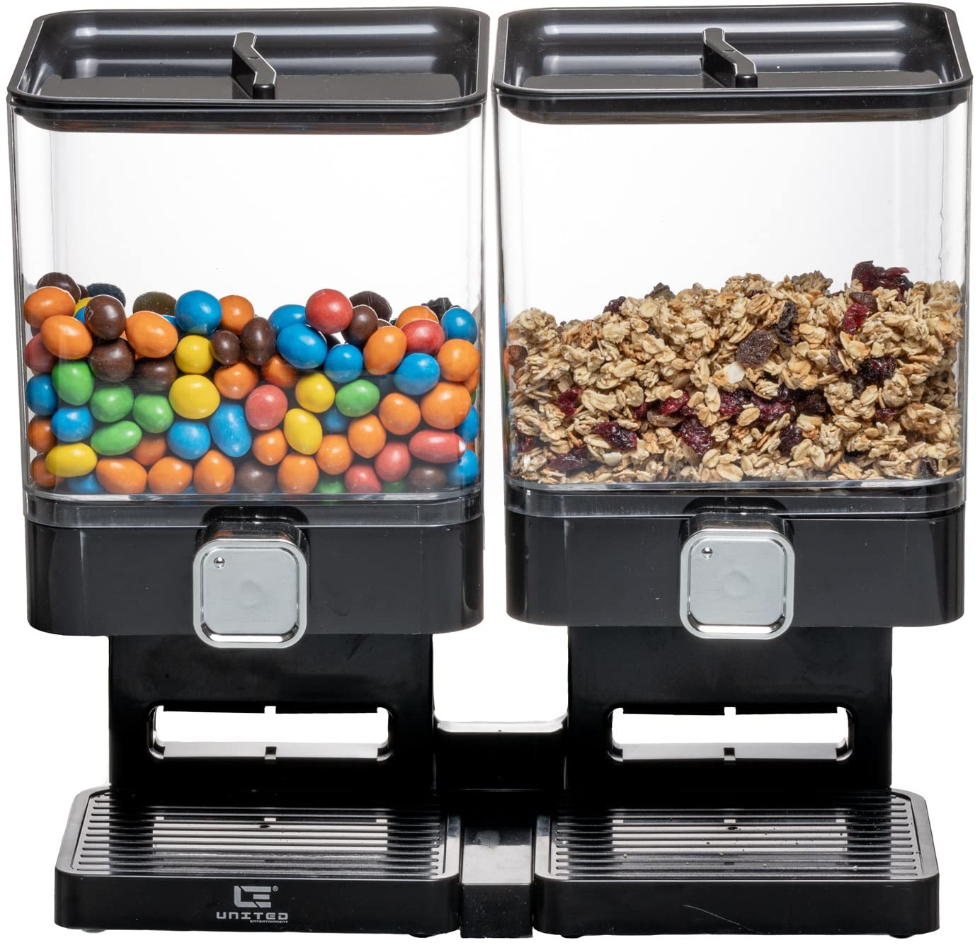 United Entertainment - Cereal Dispenser/Cereal Dispenser/Double Dispenser for Cereals, Cornflakes and Cereals - Black Luxury - 34 x 16.5 x 31 x 5 cm