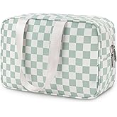 Narwey Large Checkered Travel Toiletry Bag Women Toiletries Bag Skincare Bag Makeup Bag with Handle Make up bag Organizer Cosmetic Bag Medicine Bag for Girls (Mint Green Checkerboard, Large)