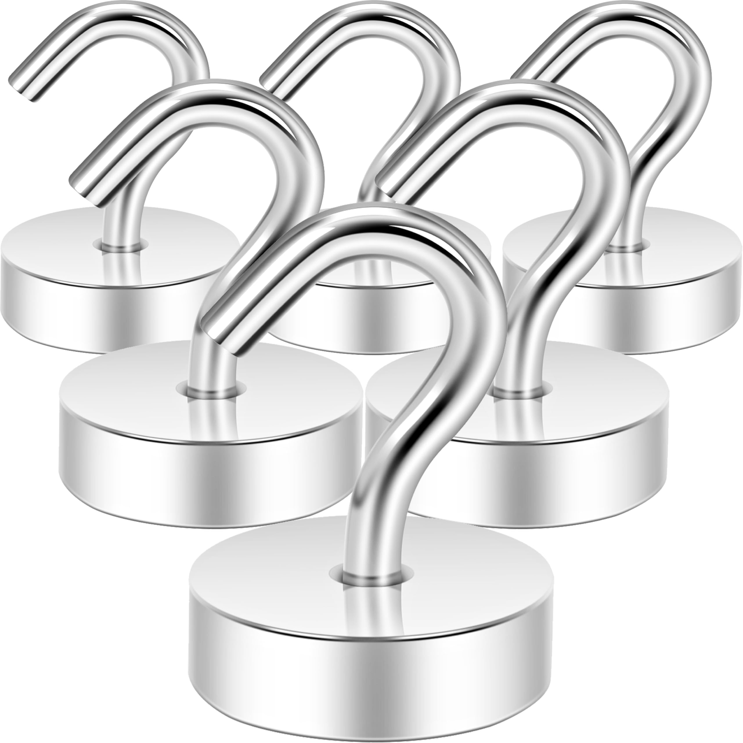 Neosmuk 40lb+ Extra Strong Magnet with Hook for Fridge,Heavy Duty Cruise Hook for Ceiling,Small Magnetic Holder for Van, Tool(Silver, Pack of 6)