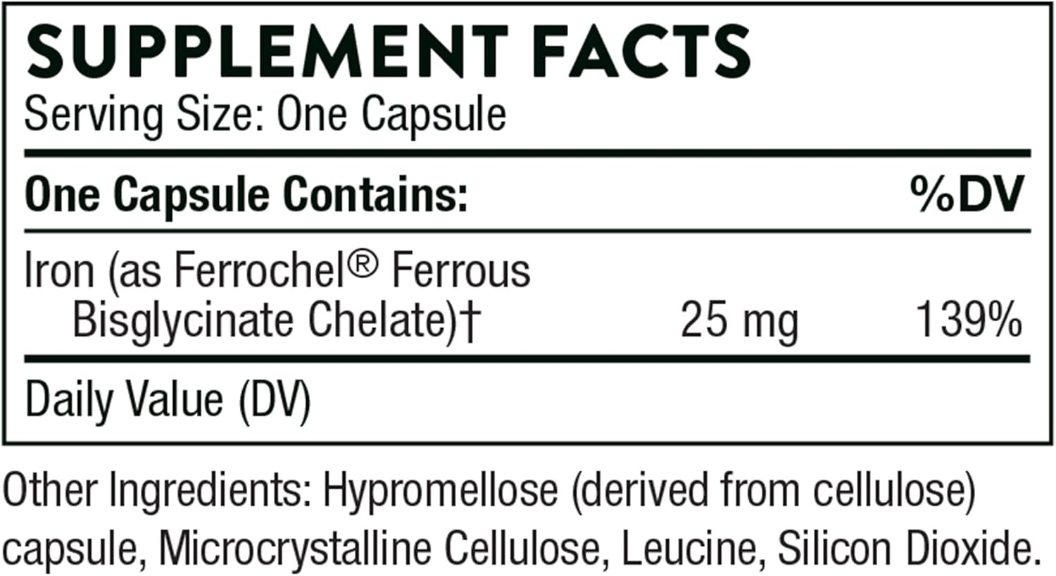 Thorne Research - Iron Bisglycinate - 25 mg Iron Supplement for Enhanced Absorption Without Gastrointestinal Side Effects - 60 Capsules: Health & Personal Care
