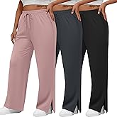 Neer 3 Pcs Womens Plus Size Sweatpants Wide Leg Drawstring Lounge Pants Side Slit Elastic Waist Workout Trousers with Pockets