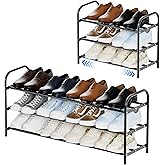 Flurose 3-Tier Expandable Shoe Rack for Closet, 17”-31” Adjustable Metal Shoe Organizer, Space-Saving Shoe Shelf for Entryway