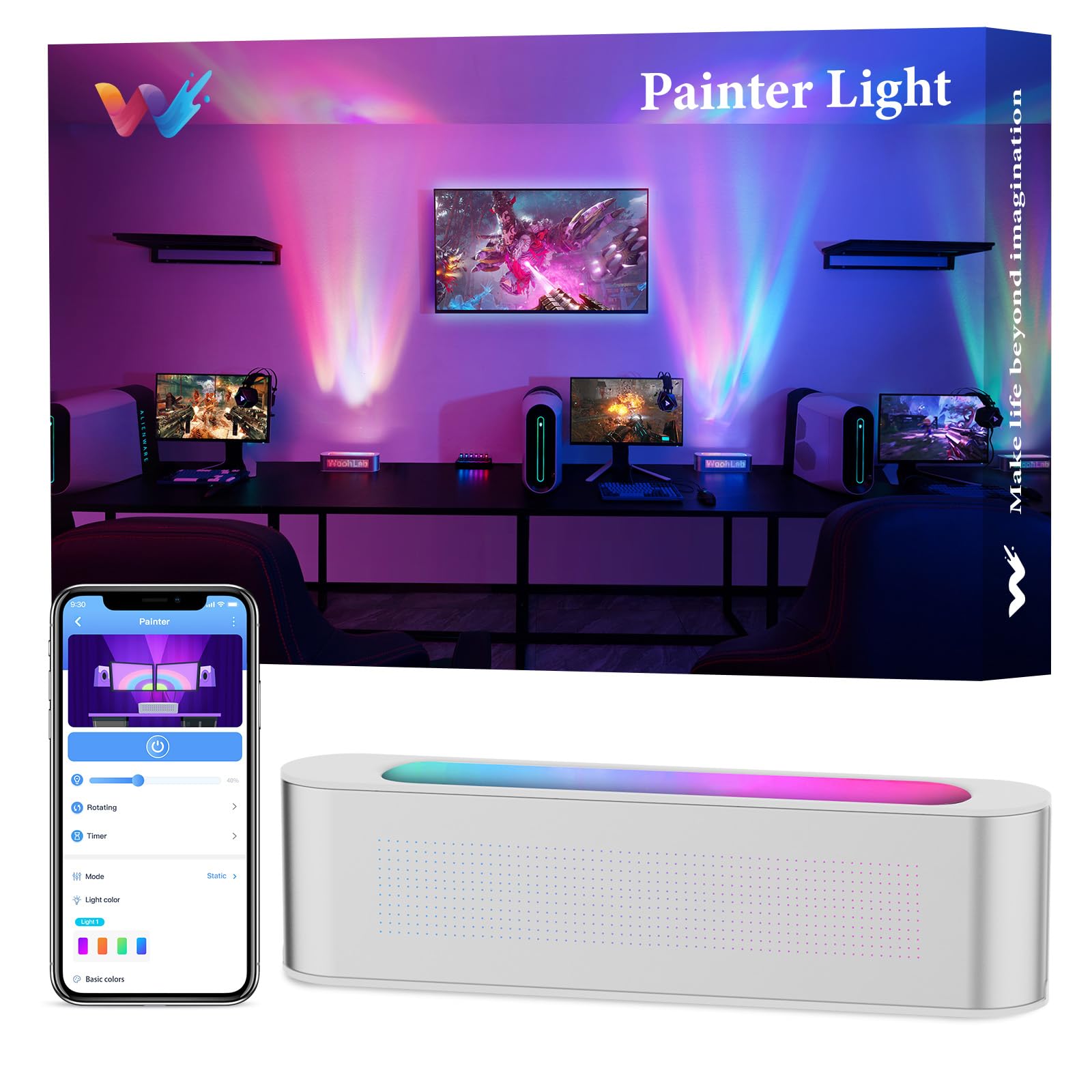 Photo 1 of woohlab Smart LED Light Bar, RGBICW, 4 Light Beads, 64 sq.ft Coverage, Silver, Ideal for Room Decor, Gaming, TV Backlight, Ambient Lighting