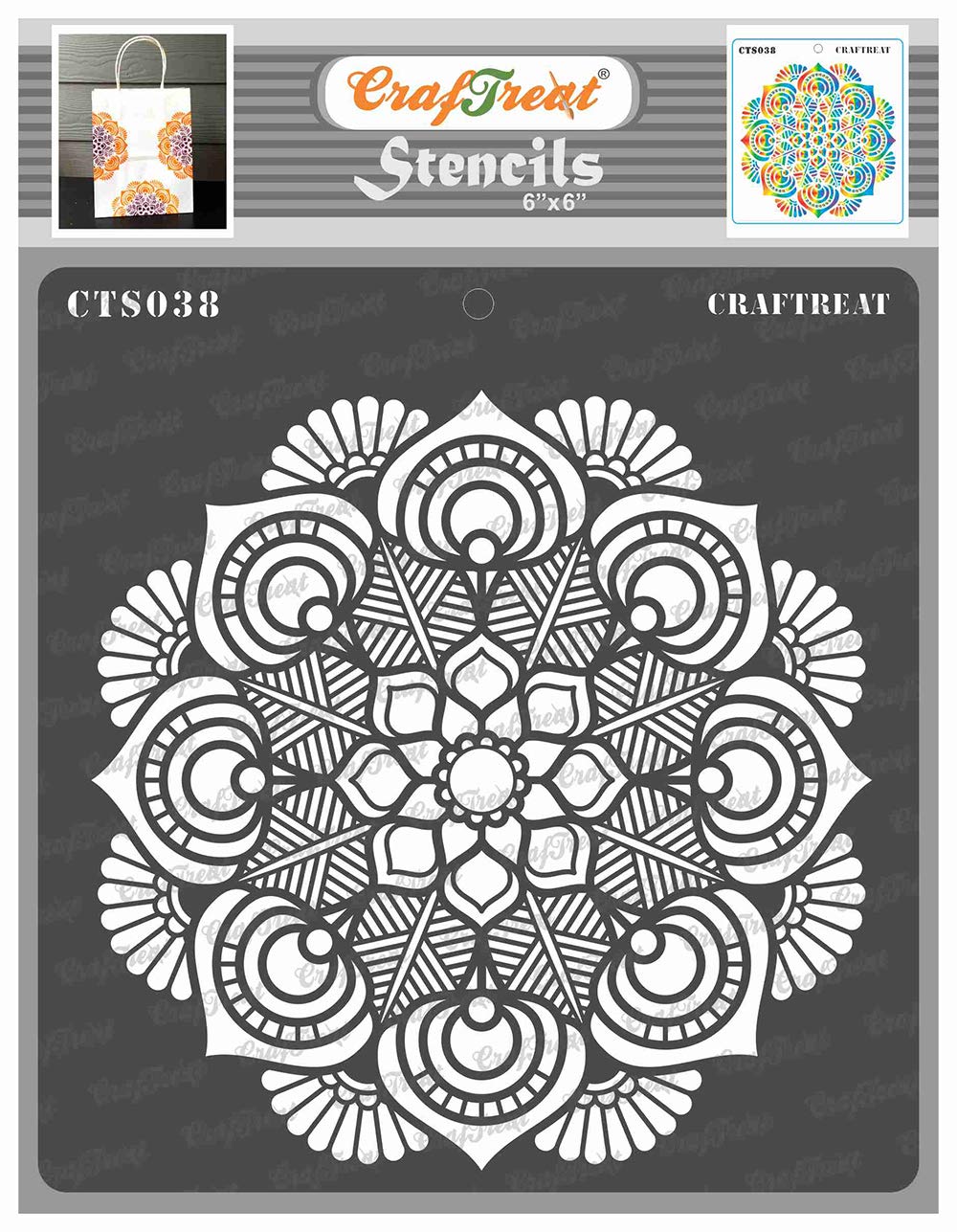 CrafTreat Reusable Flower Mandala Stencils for Painting on Wood, Canvas, Paper, Fabric, Floor, Wall and Tile - Mandala - 6x6 Inch - DIY Art and Craft Stencils - Lotus Mandala Stencil