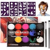Face Painting Kit for Kids - 15 Color Large Water Based Makeup Paints with Stencils, 2 Brushes, Halloween Makeup Kit, Safe Professional Body &amp; Face paint Kit