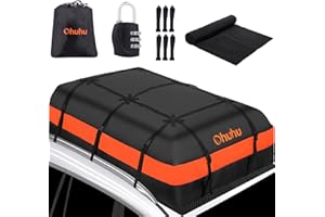 Rooftop Cargo Carrier, Ohuhu 21 Cubic Feet Waterproof Roof Rack Cargo Carrier with Anti-Slip Mat, Lock & Door Hooks, 840D Hea