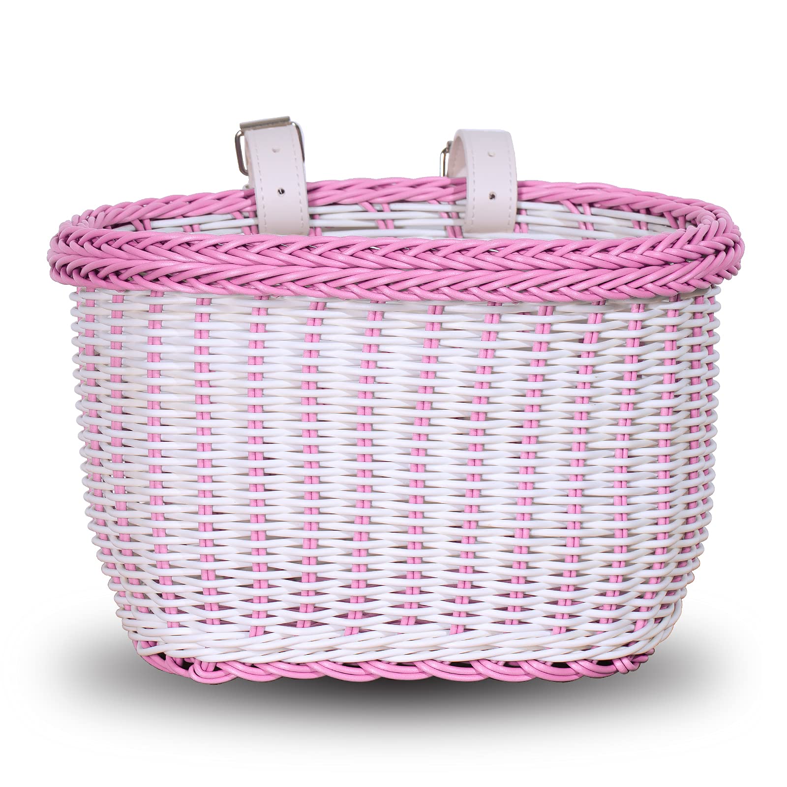 EIRONA Bicycle Basket for 12 14 16 18 Inch Girls Bicycle, Front Handlebar Storage Basket for Girls, Water-Repellent Basket, Bicycle Accessories, Pink & White