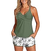 Womens Tankini with Shorts - Two Piece Tummy Control Swimsuit Athletic Bathing Suit with Pockets 2025 Swimwear