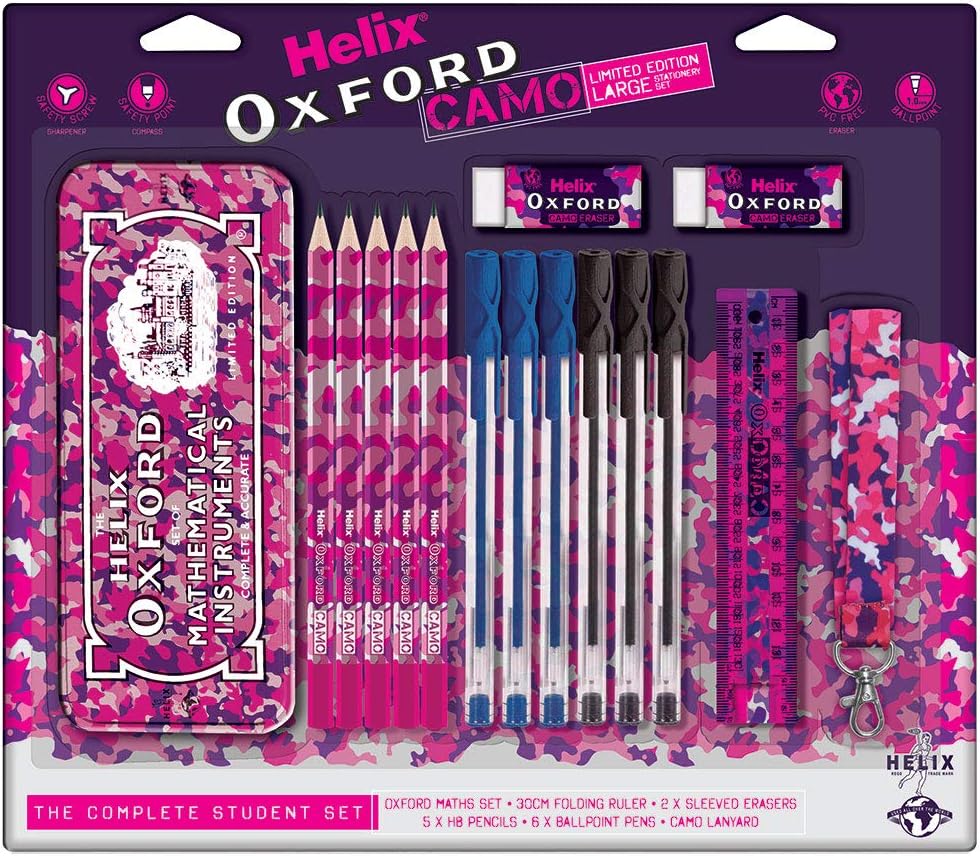 Helix Oxford Camo Bulk School Stationery Set Pink Amazon.co.uk