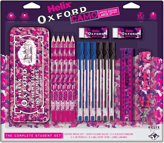 Helix Oxford Camo Bulk School Stationery Set Pink Amazon.co.uk
