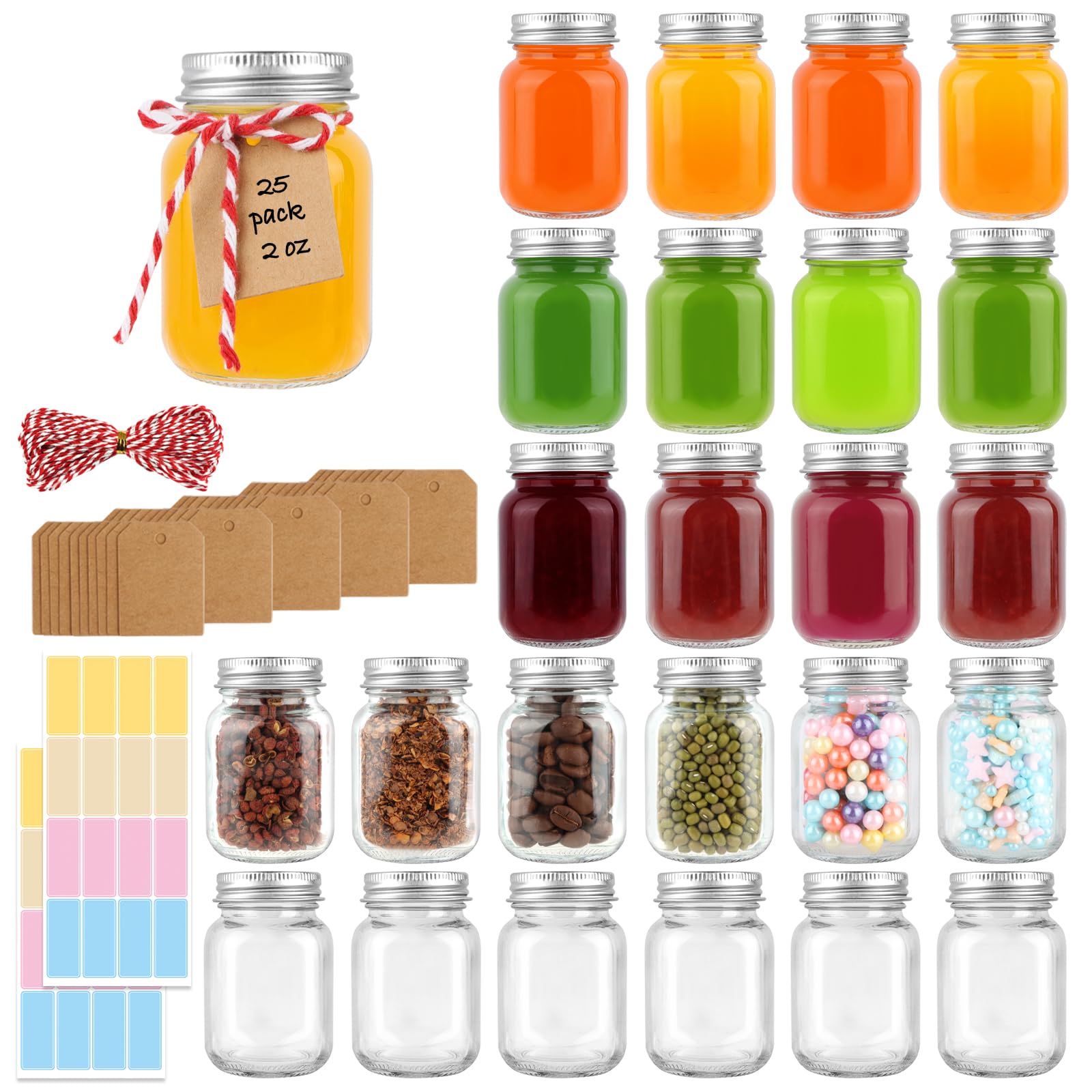 View 1 of ***MISSING PARTS***
CARBLIN 25 Pack 2 oz Mason Jars with Silver Lids, Mini Glass Jar for Ginger Shots, Small Juice Shot Container for Beverage Storage Candle Gifts Honey Jam Spices Wedding Party Favors