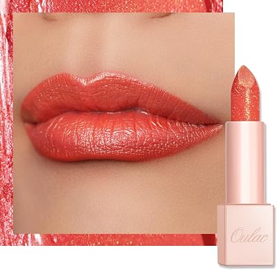 Oulac Coral Red Shimmer Lipstick Infinity Moisture vegan clean beauty Sunrise