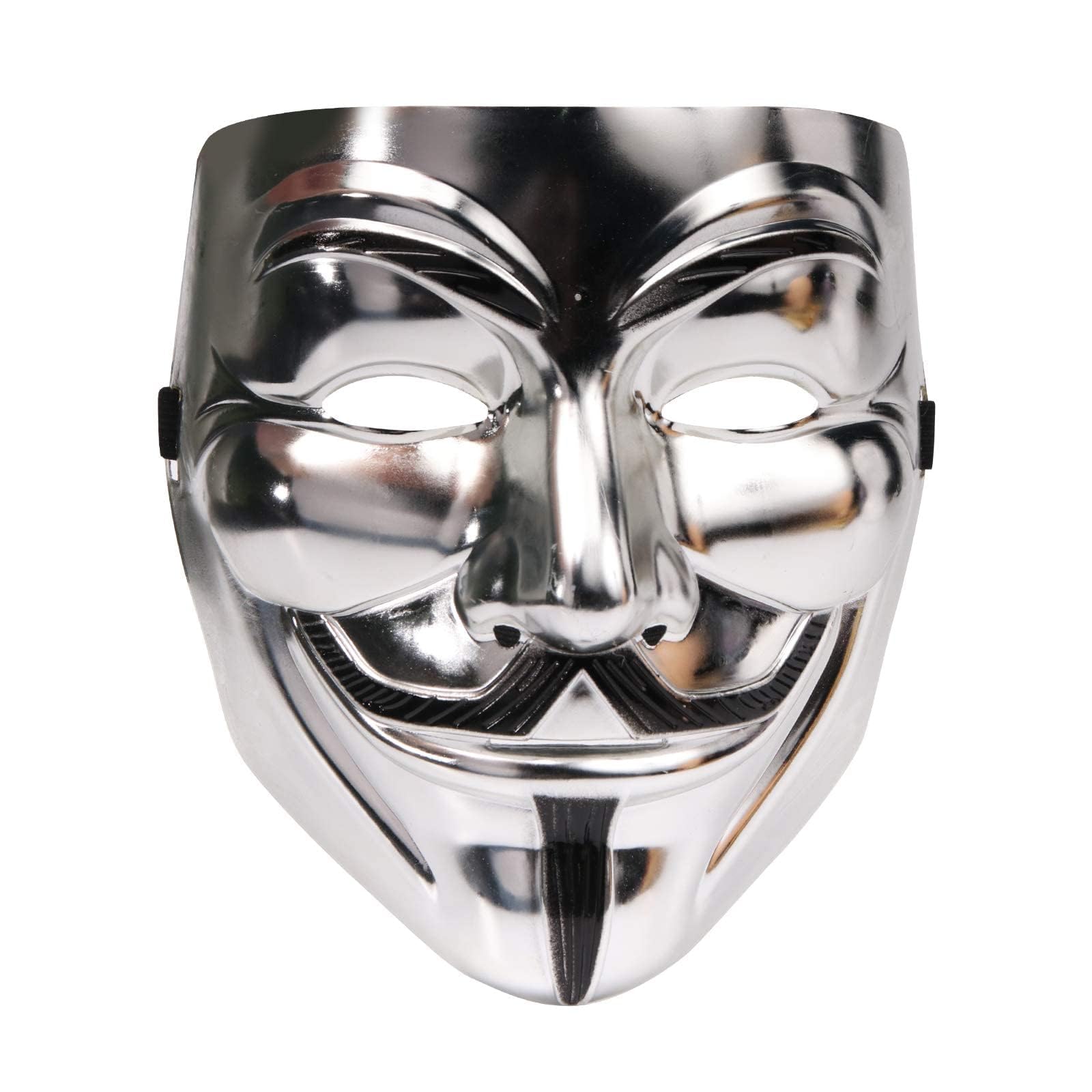 ProBytes V for Vendetta Mask - Guy Fawkes, Hacker, Anonymous, Purge, Horror, Cosplay, Masquerade, Act, Commemoration, 5th November, Carnival, Halloween, Festival, Bonfire Night, On Size (Silver)