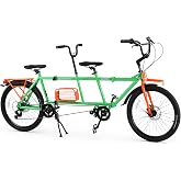 MAMBAS 24-Inch Folding Tandem Bike for Adults, 6-Speed, Two-Person | Mechanical Disc Brakes | Twist Shifter | Foldable Steel Frame | Fits Riders 4'6"&ndash;5'11" | Center Kickstand Included
