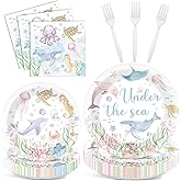 96 Pcs Under the Sea Party Decorations Ocean Plates and Napkins Sea Turtle Theme Tableware Set Decor Party Supplies for Birthday Wedding Baby Shower Sea Animal Party Favors for 24 Guests
