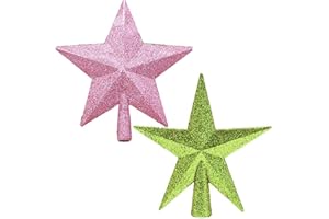 BOBOFLY 2 Pack 6-Inch Glittered Star Christmas Tree Topper Star Treetop Tree Ornaments for Christmas Tree Decoration or Home Decor (Golden Pink, 6inch)