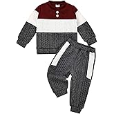 DOMOABEI Toddler Baby Boy Outfit Fall Clothes Long Sleeve Color Contrast Sweatshirt Pants Set Boys Winter Outfits 12M-5T