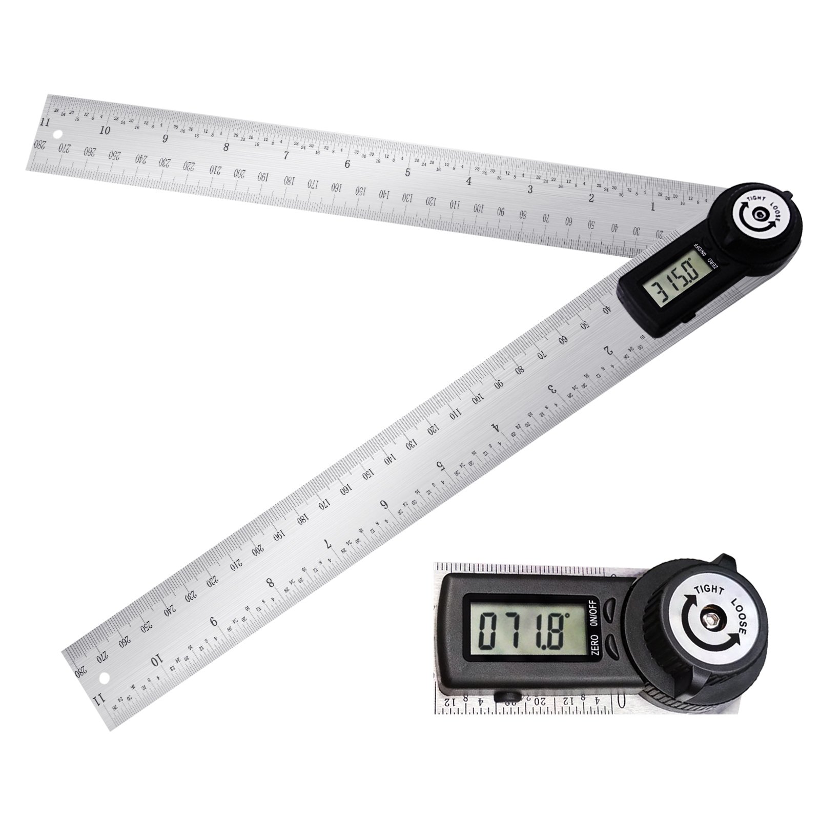 360 Degree 600mm 60cm (23 5/8 in) Digital Angle Ruler Angle Gauge Finder Meter Protractor Measure metric and imperial scale for automobile, tools, constructions, boating, woodworking and machining (24'')