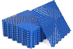 smabee 12Pack Modular Interlocking Grille Tile 12"x12"x0.66" Heavy Duty Mat for Garage Flooring Car Washing Facility Drain Balcony Yard Deck Floor (Blue)