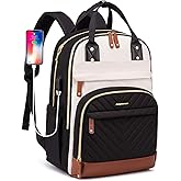 Laptop Backpack for Women Bag - 15.6 inch Work Travel Backpack with USB Charger College Bookbag Waterproof Business Computer Backpack Anti-theft Casual Backpacks for Nurse Teacher Beige Black Brown