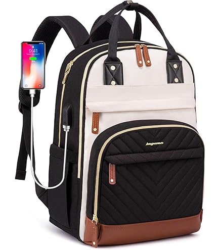 LOVEVOOK Laptop Backpack Women with USB Port Design,17.3 inch Waterproof Work Travel Backpack Computer Laptop Bag,Cute College Nurse Teacher Backpack Purse,Gifts for Women & Men,Beige-Black-Brown : Electronics